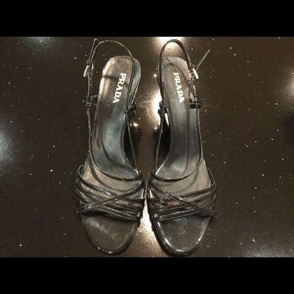 PRADA Black Leather Strappy Mirrored Heel Sandals - Picture 1 of 13